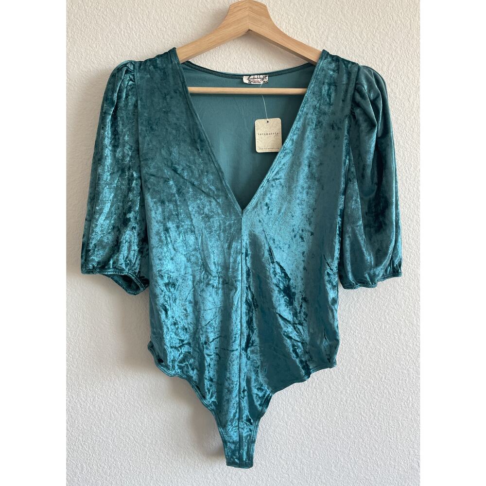 NWT Free people Don't You Wish Velvet Bodysuit Deep Teal size Small